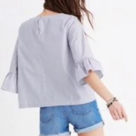 Madewell Blue Pinstripe Bell Sleeve Top - S - Picture 2 of 4